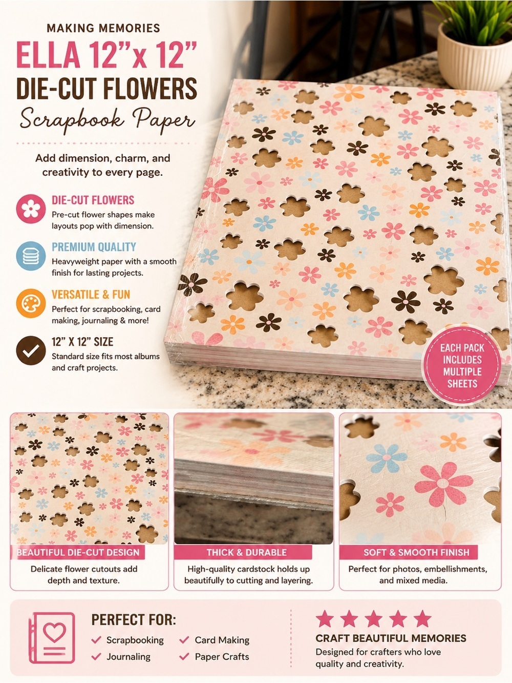 Die-Cut Flower Scrapbook Paper - Pastel Floral